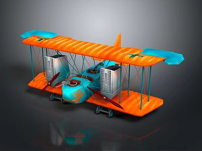 Vintage Blue And Orange Biplane Airliner Model With Dual Engines And Classic Design 3d model