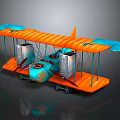 Vintage Blue And Orange Biplane Airliner Model With Dual Engines And Classic Design