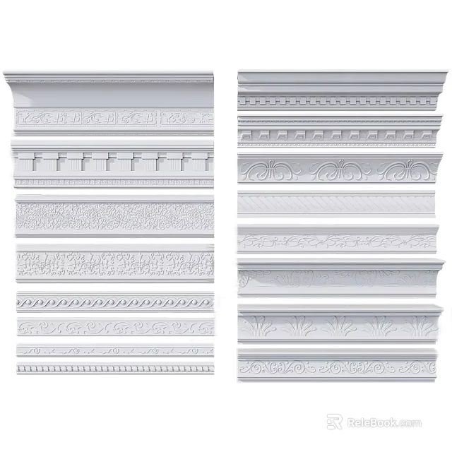 Decorative Gypsum Crown Molding Options for Interior Design with Ornate Patterns and Classic Styles 3d model 