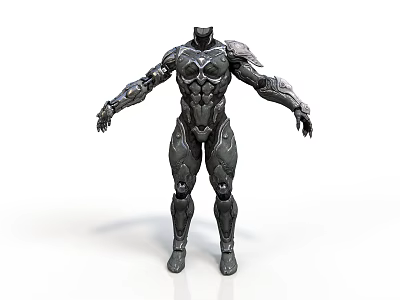 Futuristic Armored Character With Muscular Mechanical Armor And Full Body Design 3d model