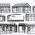 Various Glass House Designs With Different Roof Structures And Frame Styles 3d model