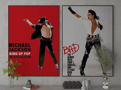 Michael Jackson King of Pop Dance Pose Poster Wall Art with Red Background BAD Design 3d model
