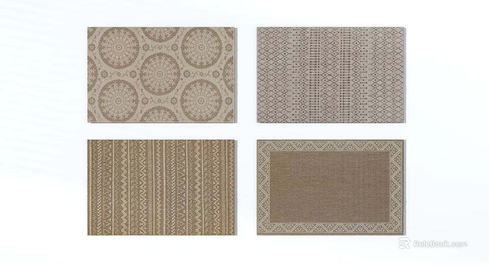 Square Rugs With Various Patterns In Neutral Tones Geometric And Circular Designs 3d model