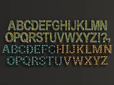 Stylish Decorative Upper Case Alphabet Letters And Numbers Design Elements Set 3d model