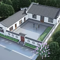 Chinese Style Detached Villa With Tiled Roof White Walls And Courtyard Surrounded By Trees
