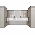 Classic Kitchen Interior Featuring Light Gray Cabinets Symmetrical Design And Marble Countertop 3d model