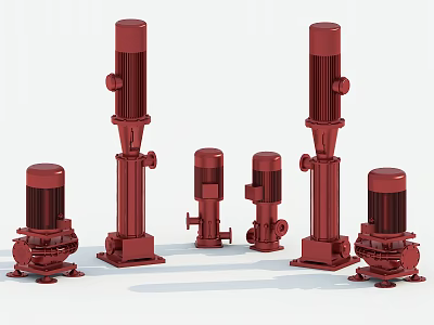 Red Industrial Pumps Equipment With Various Sizes And Models On 3d model