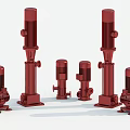 Red Industrial Pumps Equipment With Various Sizes And Models On 3d model