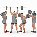 Fit Men Performing Various Weightlifting Exercises With Barbell And Dumbbells