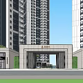 Jinsheng Garden Residential Gateway With High Rise Buildings Shops People Walking And Blue Sky