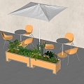 Outdoor leisure tables and chairs green plant enclosure umbrellas 3d model