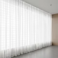 White Sheer Curtains In Spacious Interior With Wooden Wall And Gray Tile Floor
