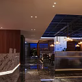 Modern Chinese Restaurant Interior With Wooden Wall Water Features Glass Fish Tank And Decorative Ceiling