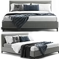 Modern Double Bed With Gray Frame White Bedding Cozy Blankets And Decorative Pillows 3d model