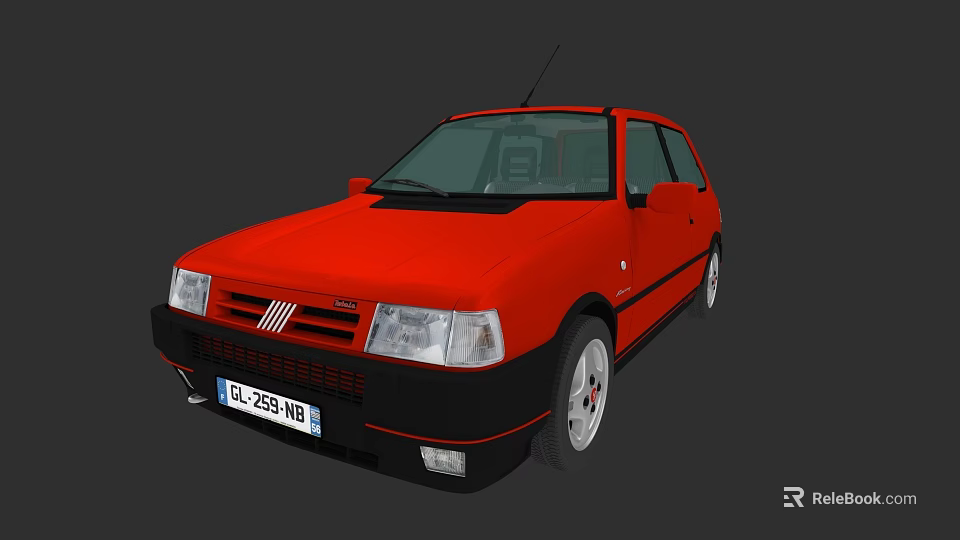 Red Vintage Car Exterior Design With Black Bumper And Antenna Details 3d model 