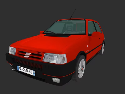 Red Vintage Car Exterior Design With Black Bumper And Antenna Details 3d model