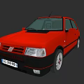 Red Vintage Car Exterior Design With Black Bumper And Antenna Details