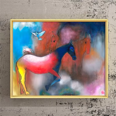 Modern Animal Painting Red Living Room Animal Horse Decorative Painting 3d model