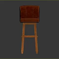 Stylish Red Leather Bar Stool With Wooden Legs And Comfortable Backrest
