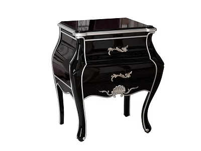 Elegant Black Bedside Table With Two Drawers Silver Accents And Shell Ornament 3d model