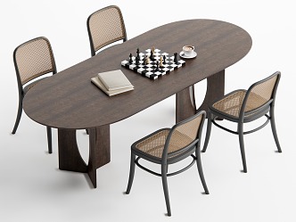 Middle style dining table and chair combination 3d model