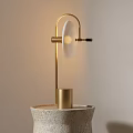 Modern Minimalist Table Lamp with Golden Brass Stand Circular Transparent Lampshade and Stone Base