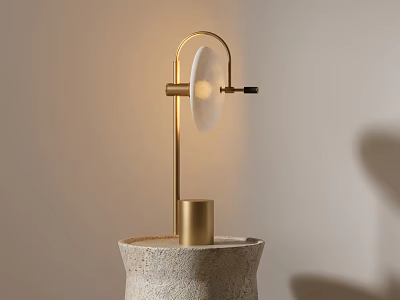 Modern Minimalist Table Lamp with Golden Brass Stand Circular Transparent Lampshade and Stone Base 3d model