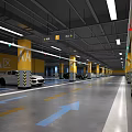 Modern Parking Garage Interior With Yellow Pillars Area A Signage Parked Vehicles And Directional Arrows