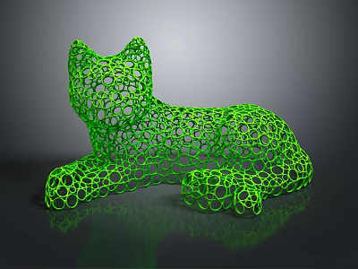 Artistic Green Cat Sculpture Featuring Intricate Hollow Ring Design Details 3d model