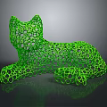 Artistic Green Cat Sculpture Featuring Intricate Hollow Ring Design Details 3d model