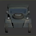 Vintage Military Jeep Featuring Canvas Top Spare Tire On Engine Hood And Metal Body