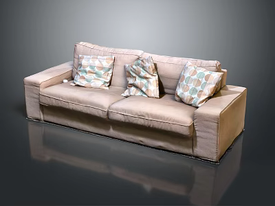 Modern Upholstered Light Beige Sectional Sofa With Three Geometric Accent Pillows 3d model