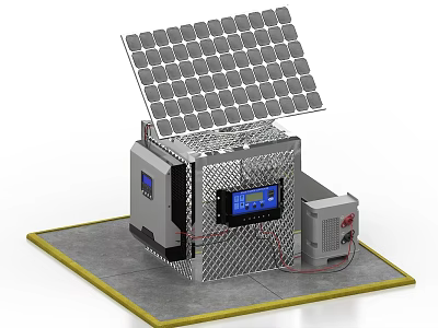 Industrial Equipment System with Solar Panels and Digital Control Panel 3d model
