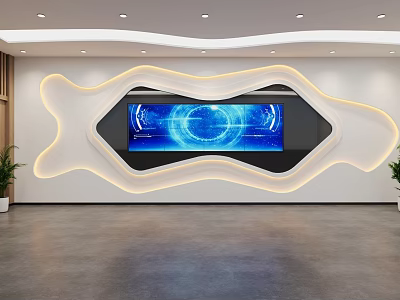 Modern Tech Interior Design With Curved Light Strip And Blue Display Screen 3d model