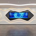 Modern Tech Interior Design With Curved Light Strip And Blue Display Screen