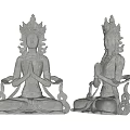 Intricately Carved Sitting Buddha Sculptures Featuring Ornate Headdress And Clasped Hands