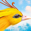 Golden Phoenix Flying High in Blue Sky with Fluffy Clouds and Vibrant Feathers