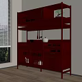 Dark Wooden Tea Cabinet With Glass Doors Drawers And Lattice Design In Room With Window