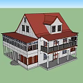 Two Story Detached House With Red Roof White Exterior Balcony And Porch