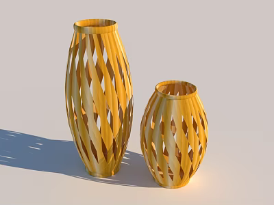 Elegant Golden Flower Vases Featuring Hollow Diamond Pattern And Two Sizes 3d model