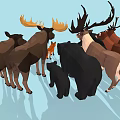 Various Wild Animals Including Deer Moose Bears Foxes Wolves And Rabbits Together