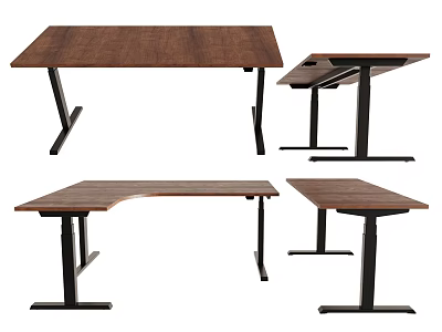 Modern Functional Desk With Wooden Top And Metal Frame In Various Shapes For Office Use 3d model