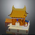 Traditional Chinese Architecture With Yellow Tiled Roof And Orange Walls Curved Eaves Arched Doorway