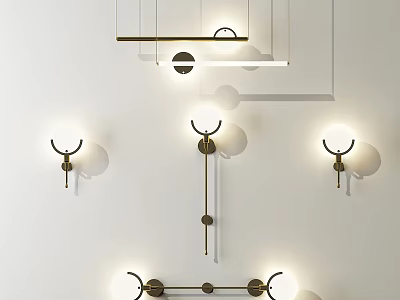 Modern Minimalist Lighting Combination With Pendant Lights Wall Sconces And Circular Shades 3d model