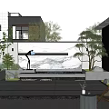 Modern Courtyard Garden Design With Water Feature Green Plants And Stone Patio