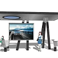 Modern Bus Station Shelter With Large Screen Display Seats And Passengers