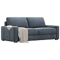Modern Three-Seater Sofa with Throw Blanket Available in Blue Orange and Gray 3d model