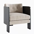 Modern Single Sofa With Tufted Beige Fabric Backrest And Wooden Armrests