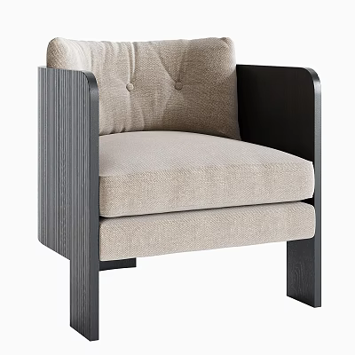 Modern Single Sofa With Tufted Beige Fabric Backrest And Wooden Armrests 3d model
