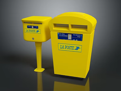 Two Sturdy Yellow LA POSTE Mailboxes For Secure Daily Mail Delivery 3d model